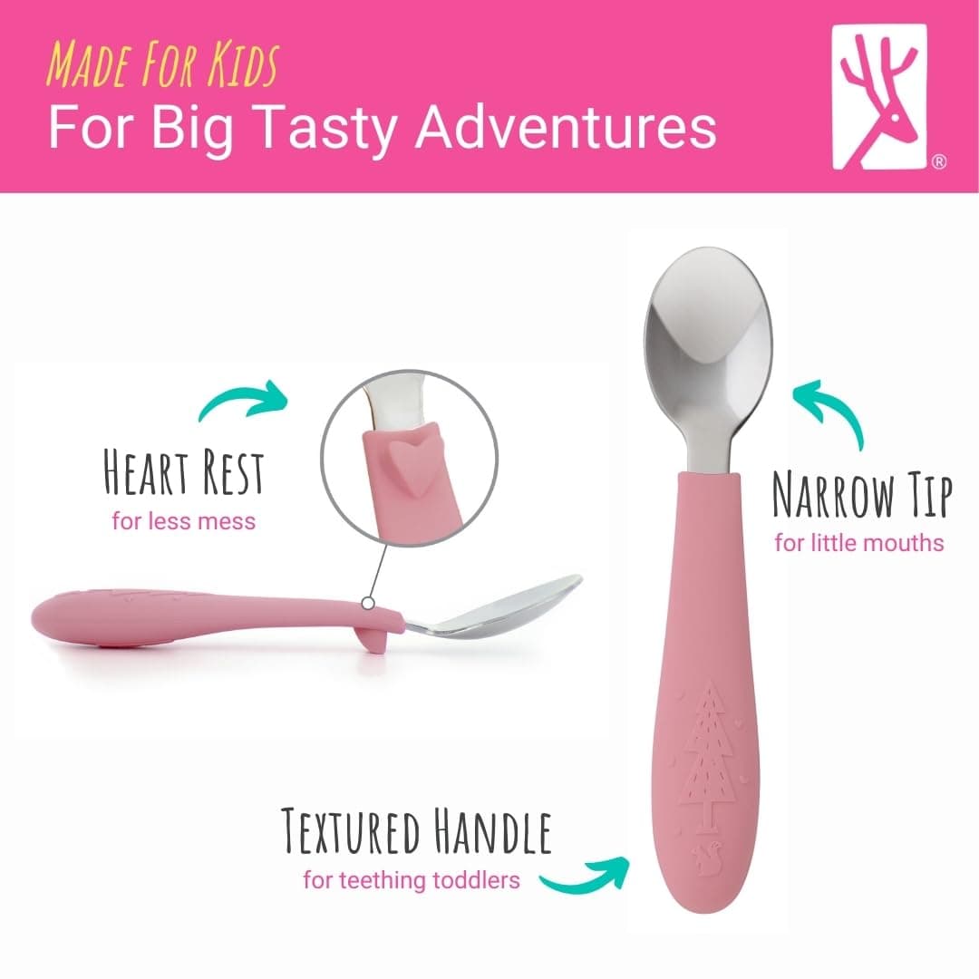 Elk and Friends Kids Silverware with Silicone Handle | Childrens Safe Flatware | Toddler Utensils | Baby Spoons + Forks | Stainless Steel Cutlery | Dishwasher Safe | 6 Pieces thumbnail 4