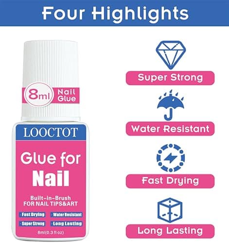 Super Strong Nail Glue for Nail Tips,Acrylic Nails and Press on Nails,Built in Brush on Nail Glue for Press on Nails,Long Lasting Nail Cement(8ml*2) thumbnail 4