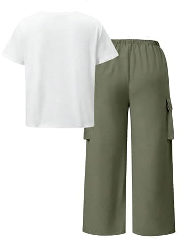 Voxikidio Girls Clothes Little Girl Outfits Letter Print Short Sleeve Tops & Cargo Pants 2PCS Girls Clothing 7-16 Years thumbnail 8