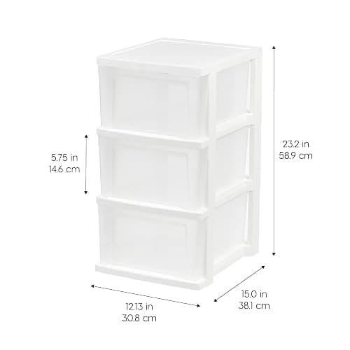 IRIS USA Plastic Drawer Storage Organizer, 3-Drawers, 2-Pack, for Classroom Art Craft Supplies, Bathroom Bedroom, Laundry Room, White/Clear thumbnail 2