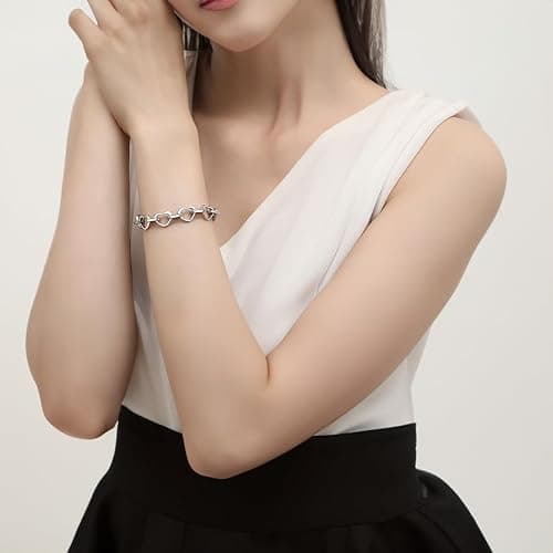mnmoom Heart Bracelet for Women Stainless Steel with Rose gold, gold plating Heart links bracelets thumbnail 6
