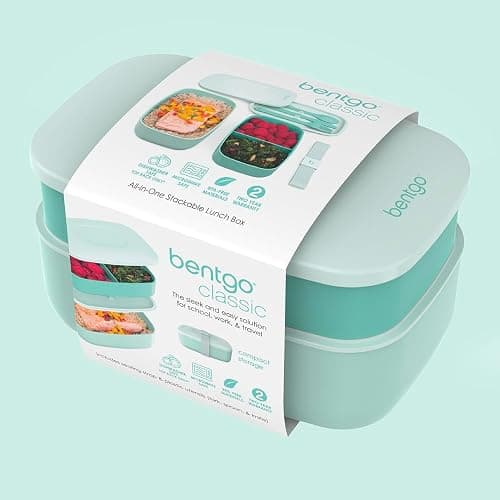 Bentgo Classic - Adult Bento Box, Stackable 3-Compartment Lunch Box with Removable Utensil Set and Sealing Strap, BPA-Free, Food Container Ideal for Meal Prep, Work, and On the Go (Coastal Aqua) thumbnail 7