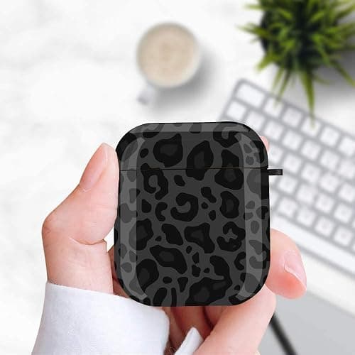 Olytop for Airpods Case Leopard Women, Cute Cheetah Print Airpod 2nd/1st Generation Shockproof Protective Cover Skin Shell Girls with Keychain for Apple AirPods 2&1 Case - Black/Grey Leopard thumbnail 5