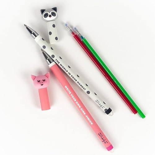 Mr. Wonderful - Set de 2 stylos effaçables Bo-Bo + 2 recharges d’encre - Cochonnet + Raton laveur - Stylo à encre effaçable avec message pour les enseignants - Cadeau pour les enseignants thumbnail 3