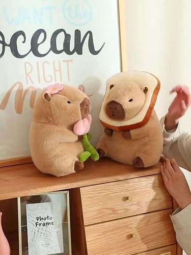 Karoeiwa Capybara Plush with Wearable Toast Headgear 9 inch Cute Bread Capibara Stuffed Animal Soft Plushies Toys Kawaii Gifts for Kids Brown thumbnail 7