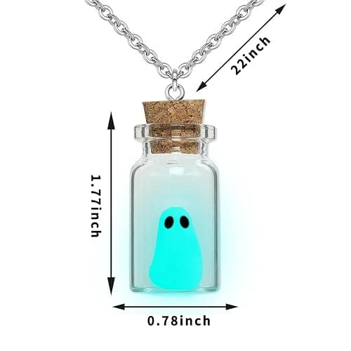 TKHLT Ghost Necklace, (Blue) The Adopt A Ghost in A Bottle Pendant Necklace Halloween Jewelry for Women and Men thumbnail 2