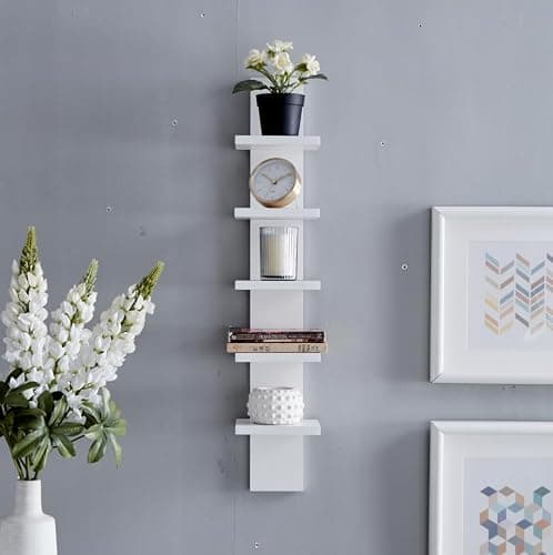 Danya B 5 Tier Wall Shelf Unit Narrow Smooth Laminate Finish - Vertical Column Utility Shelf Floating Storage Home Decor Organizer 5.1" x 6" x 30" (White) thumbnail 4