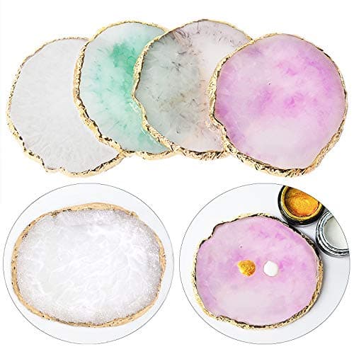 JASSINS Resin Nail Art Palette,Nail Art Painting Mixed Color Palette Gold Edge Nail Gel Color Makeup Display Board (Blue) - 4# Blue thumbnail 5