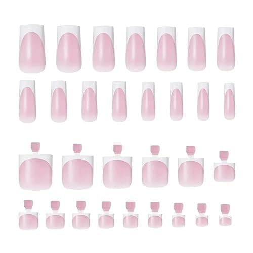 60Pcs White French Tip Press on Nails & Press on Toenails Set, Square Press on Nails Medium Fake Nails French False Toenails Full Cover Stick on Nails for Women Manicure Kit thumbnail 4