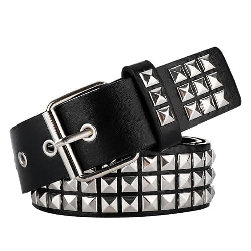 SNEPOO Black Studded Belt Punk Belt Rock Rivet Belts with Bright Pyramid Studded belt for Men/Women thumbnail 2