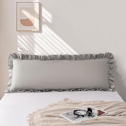 1 Piece 20''x54'' Body Pillow Case, Microfiber Dark Gray Ruffle Pillowcases, Soft Breathable and Non Shrinking Envelope Long Body Pillowcases - Image 1