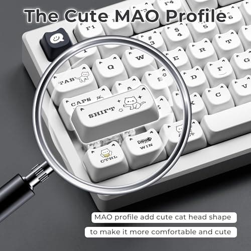 XVX Cute Cat Keycaps, Mao Profile White PBT Keycaps, 143 Keys Meow Meow Keyboard Keycap Sets Compatible with 65% 75% 96% 100% Cherry Gateron MX Switches Mechanical Gaming Keyboard thumbnail 2