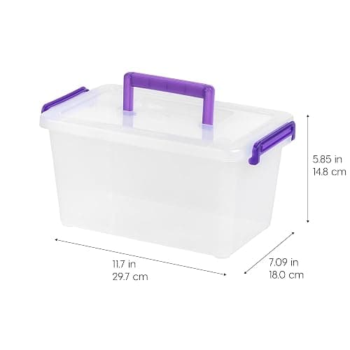 IRIS USA 5 Qt. Plastic Craft Storage Container Bins with Lids, 6 Pack, Small Art & Office Supply Organizer Tote, Sensory Bins & Boxes for Home & University, Stackable, Carry Handle, Clear thumbnail 3
