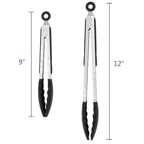 2 Pack Black Kitchen Tongs, Premium Silicone BPA Free Non-Stick Stainless Steel BBQ Cooking Grilling Locking Food Tongs, 9-Inch & 12-Inch thumbnail 3