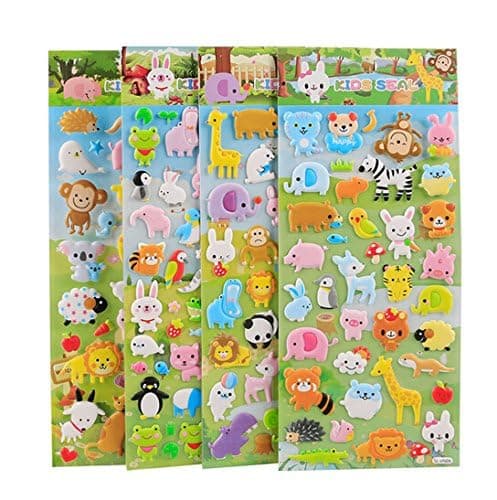 Funcoo 4 Sheets Cute Lovely Puffy DIY Decorative Adhesive Sticker Tape/Kids Craft Scrapbooking Sticker Set for Diary, Album (Cute Animals) thumbnail 3
