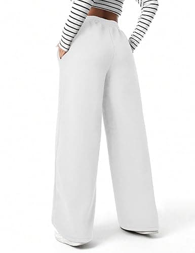 FACDIBY Women's Fleece Wide Leg Sweatpants Winter Warm Thermal Straight Leg Sweat Pants with Pockets thumbnail 3