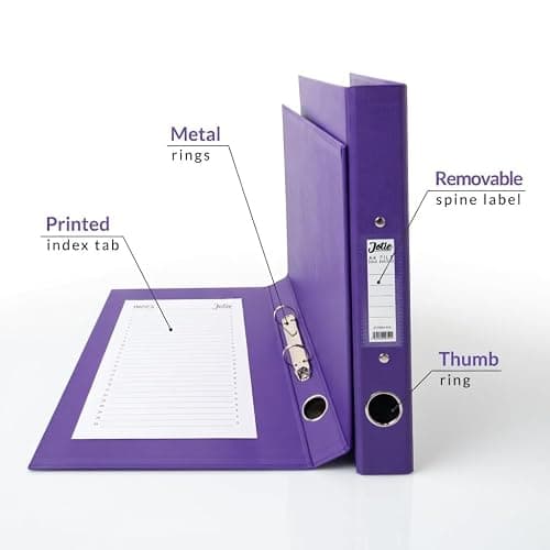 Jotie A4 Ring Binder Folder, Durable 2 Ring A4 Binder for Files & Documents, 40mm Spine, 250 Sheet Capacity, Thumb Hole & Spine Label, Office School File Storage, Purple, Pack of 1 thumbnail 5