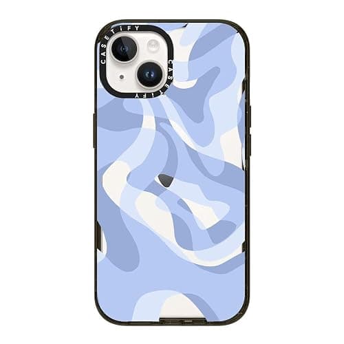 CASETiFY Impact iPhone 14 Case [4X Military Grade Drop Tested / 8.2ft Drop Protection] - Retro Swirls in Blue - Glossy Black thumbnail 2
