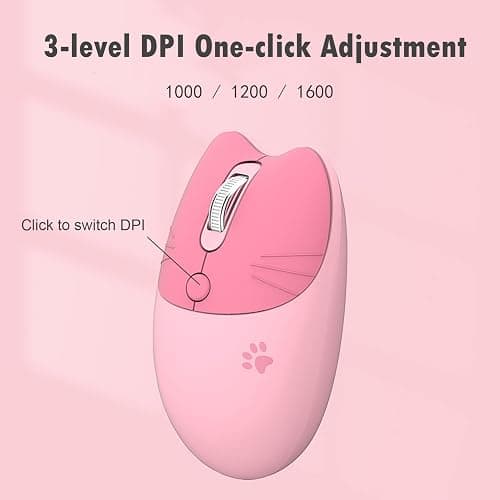 Lomiluskr Cute Cat Wireless Mouse, Lightweight Soundless Mice, 2.4G Wireless Mice, Candy Colors, Kawaii Mouse for Girls and Kids (Pink) thumbnail 6