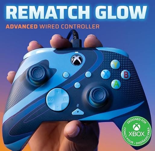 PDP Gaming REMATCH GLOW Enhanced Wired Controller: Licensed Xbox Series X|S Gamepad, Xbox One, Windows PC, Mappable Back Buttons, Audio Controls, Customizable Companion App: Blue Tide Glow in the Dark thumbnail 4