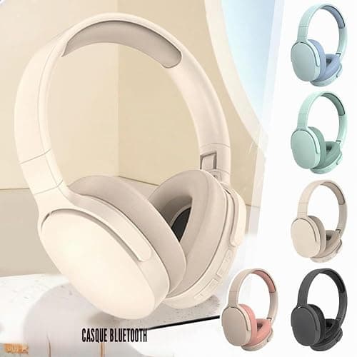 Casque Bluetooth supra-auriculaire, 6 heures d'autonomie de lecture, écouteurs confortables avec basses lourdes, son HD, casque antibruit, qualité d'appel clair et port de type C, pour voyage, travail thumbnail 5