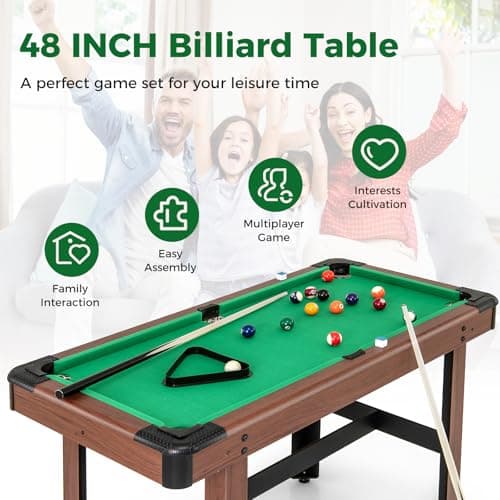 GYMAX Pool Table, 48 Inch Wooden Billiard Tables with 16 Balls, 2 Cue Sticks, 2 Chalks and Brush, Snooker Table Mini Pool Table for Kids, Family, Party (Green) thumbnail 7