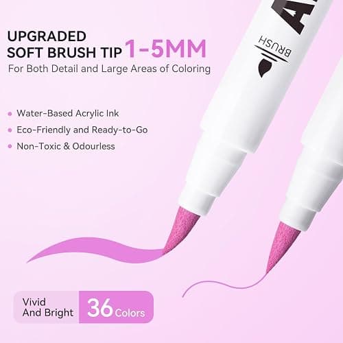 Arrtx Acrylic Paint Pens Basic Series 36D,Brush Tip Markers for Rock, Wood, Ceramic, Glass, Canvas, Metal, Plastic, Fabric, Stone & DIY Projects thumbnail 4