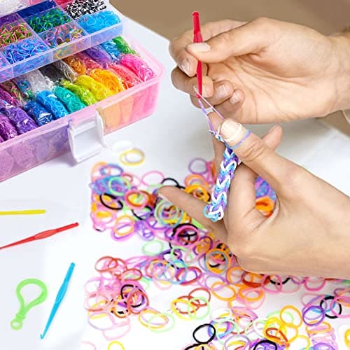 INSCRAFT 17500+ Rubber Loom Bands with 3 Layer Pink Container, 28 Colors, 600 S-Clips, 352 Beads, 40 Cartoon Pendant, Bracelet Making Refill Kit for Kids thumbnail 4