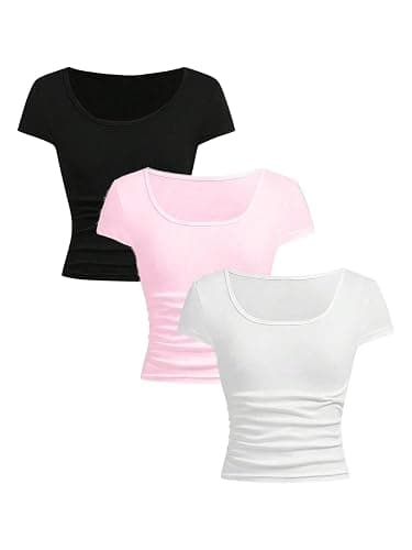 SOLY HUX Girl's Short Sleeve T Shirts 3 Piece Basic Scoop Neck Tees Slim Fit Casual Summer Tops - 8 Years - White Pink Black - Image 1