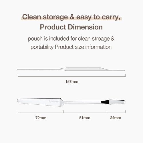 STUDIO17 Foundation Spatula Made of Stainless Steel | Professional Makeup Spatula for Even Application of Foundation | Double Edged Spatula for Small Area of Face | Pouch Included for Clean Storage thumbnail 6