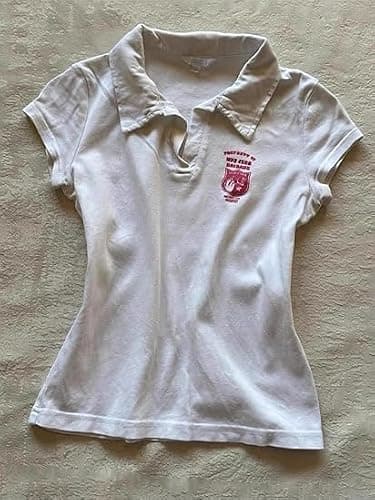 Womens Short Sleeve Polo Shirts 2000s Y2k Cute Crop Tops Teen Girls Vintage Striped Collared T Shirt Streetwear thumbnail 3
