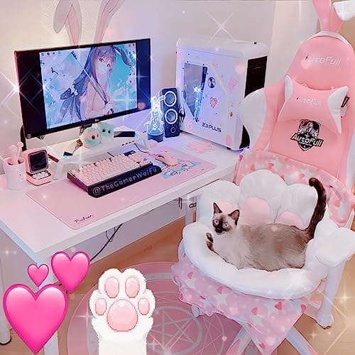 Ditucu Cat Paw Cushion Kawaii Chair Cushions 31.4 x 27.5 inch Cute Stuff Seat Pad Comfy Lazy Sofa Office Floor Pillow for Gaming Chairs Room Decor White - White a - Large thumbnail 4