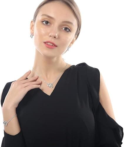 FDEETY Schmuckset Silber 925 Damen Glanz Kristall Herzform Kette Halskette Ohrringe Armband Schmuck Sets Geschenke für Frauen thumbnail 8