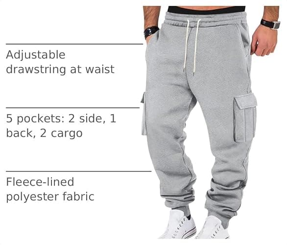 TRFIC Mens Fleece Cargo Sweatpants Heavyweight Elastic Waist Pants with Pockets Baggy Drawstring Jogger Pants thumbnail 4