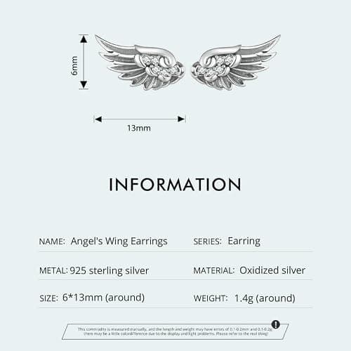 925 Sterling Silver Angel Wing Feather Stud Earrings for Women,Jewelry Gift for Friend Mom thumbnail 6