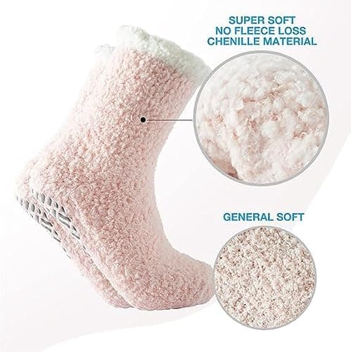 Bulinlulu Fuzzy Socks With Grips for Women 5-Pairs Non Slip Sleep Warm Fluffy Slipper Socks Mother's Day Gifts for women thumbnail 4