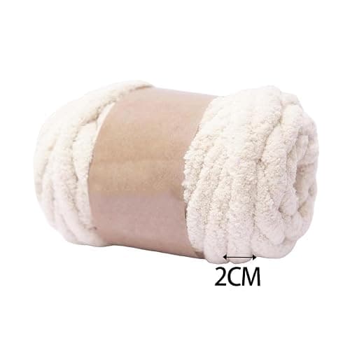 MagiDeal Thick Chunky Yarn Arm Knit Yarns Filling Handcrocheted Jumbo Tubular Yarn Bulky Yarns for Craft Knitted Blanket Pet Bed Sweaters, Beige White thumbnail 3