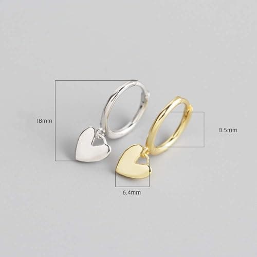 Cute Heart Love Dangle Drop Cartilage Small Huggie Hoop Earrings for Women Girls Minimalist S925 Sterling Silver Charm Dangling Cuff Sleeper Hoops Dainty Hypoallergenic Jewelry Gifts for Her Birthday thumbnail 4