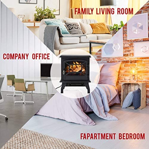 FDW Electric Fireplace Heater 20" Freestanding Fireplace Stove Portable Space Heater with Thermostat for Home Office Realistic Log Flame Effect 1500W CSA Approved Safety 20"Wx17"Hx10"D,Black thumbnail 6