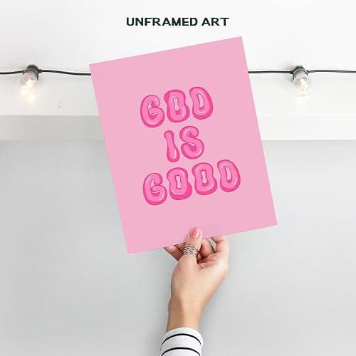 Pink Preppy Christian Wall Decor - God is Good Aesthetic Wall Decor for Women, Woman, Teen Girls - Vintage Retro Religious Gifts - Funky Chic Home Decor Trendy Stuff - 70s Cute Bedroom God Wall Decor thumbnail 2