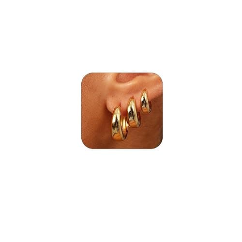 Small Hoop Earrings Set for Women,Trendy 14K Gold Plated Sterling Silver Small Chunky Hoops Earrings for Multiple Piercing Jewelry Gift - Image 1