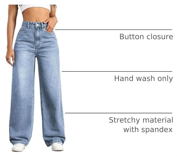 Mars power Straight Leg Jeans for Women High Waisted Wide Leg Denim Pants | Baggy,Trendy,Boyfriend Fit,Cofortable,Relaxed,Casual Wear,High Rise,Five Pockets,Regular,Loose Stretchy,Fashion thumbnail 4