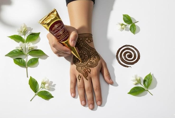 Premium Quality Eco Organic Henna Cone. %100 Natural and Pure Mehendi Cones for Special Occassions. Temporary Body art tattoo . Pack of 12 cones. Each Henna cones 25gm from India. Leaves a Dark stain and no chemical added means no itchyness on hands. 100% Nautral paste. thumbnail 3