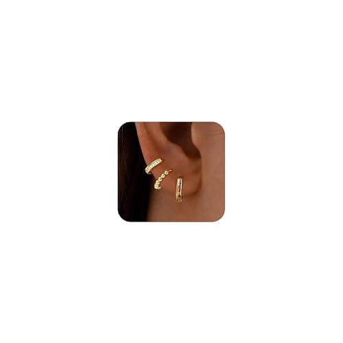 Turandoss Small Gold Hoop Earrings for Women Trendy - 14K Gold Plated Beaded Hoops Hypoallergenic Huggie Cubic Zirconia Earrings, Dainty Hoops Earring Set for Multiple Piercing - Image 1