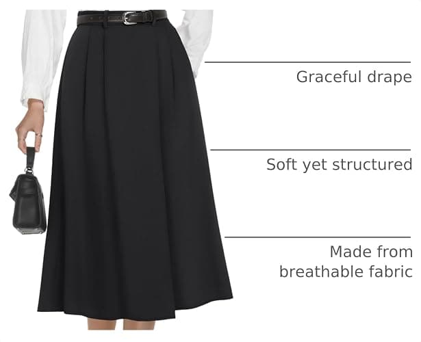 Casly Lamiit A-Line Midi Skirts for Women Business Skirt | Elastic High Waisted, Pleated with Pockets, Work Skirts Casual thumbnail 4