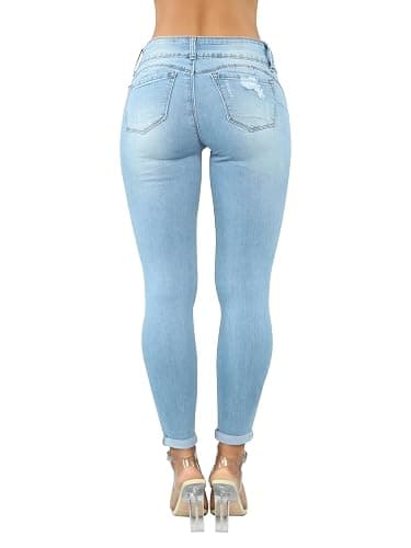 KUNMI Women's Skinny Ripped Trendy Jeans Distressed Stretchy Denim Pants thumbnail 4