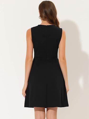 Allegra K Women's Work Dress Round Neck Solid Color Sleeveless A-Line Casual Office Dresses thumbnail 4