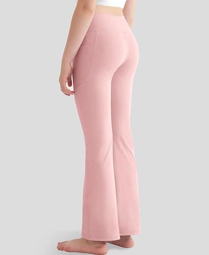 DOCUMO Girls Flare Leggings with Pocket - Bell Bottoms Full Length High Waist Yoga Pants Bootcut Athletic Leggings Teen Girls thumbnail 2