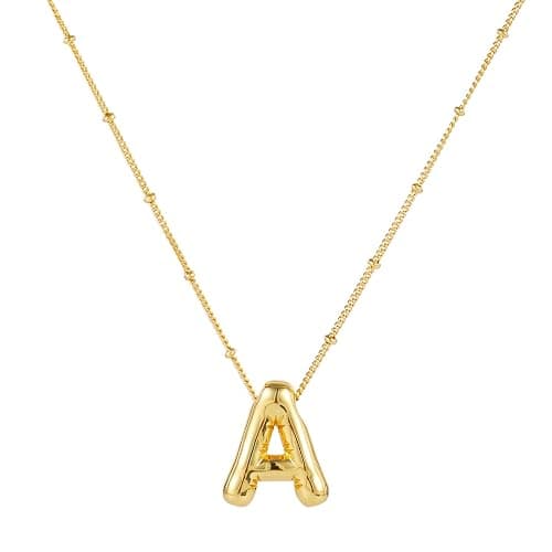 Necklace, 14k Gold Plated Balloon Initial Necklace Personalized Balloon Alphabet Pendant Necklaces Jewelry Gift for Women Girls - Image 1