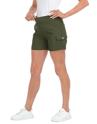 HDE Women's Cargo Shorts with Pockets High Waisted Pull On Stretch Casual Shorts thumbnail 6